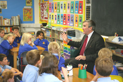 Gervase addressing a class at Bishop Stortford College